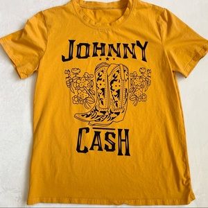 Johnny Cash Yellow Black Cowboy Boot Western Graphic Tee